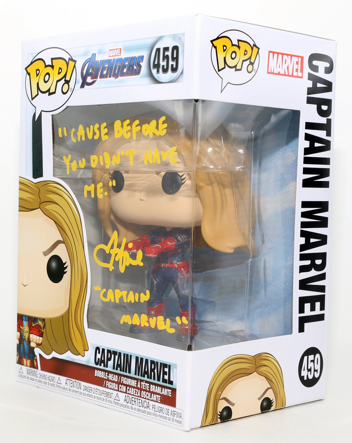 
                  
                    Brie Larson as Carol Danvers / Captain Marvel in Avengers: Endgame Signed Funko POP! #459 with Character Name & Quote
                  
                