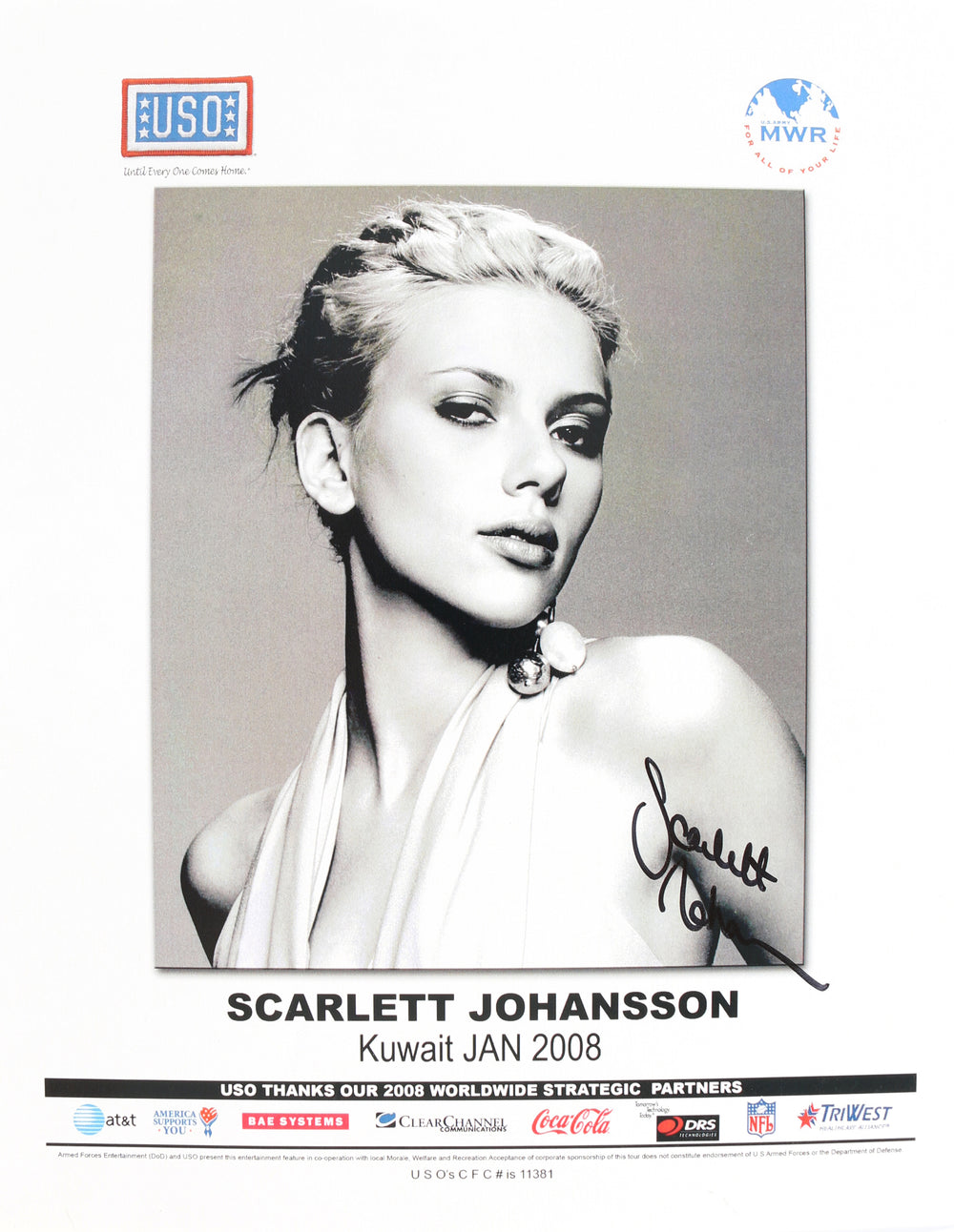 Scarlett Johansson Black Widow from Marvel's Avengers Sexy Signed 8x10 USO Photo