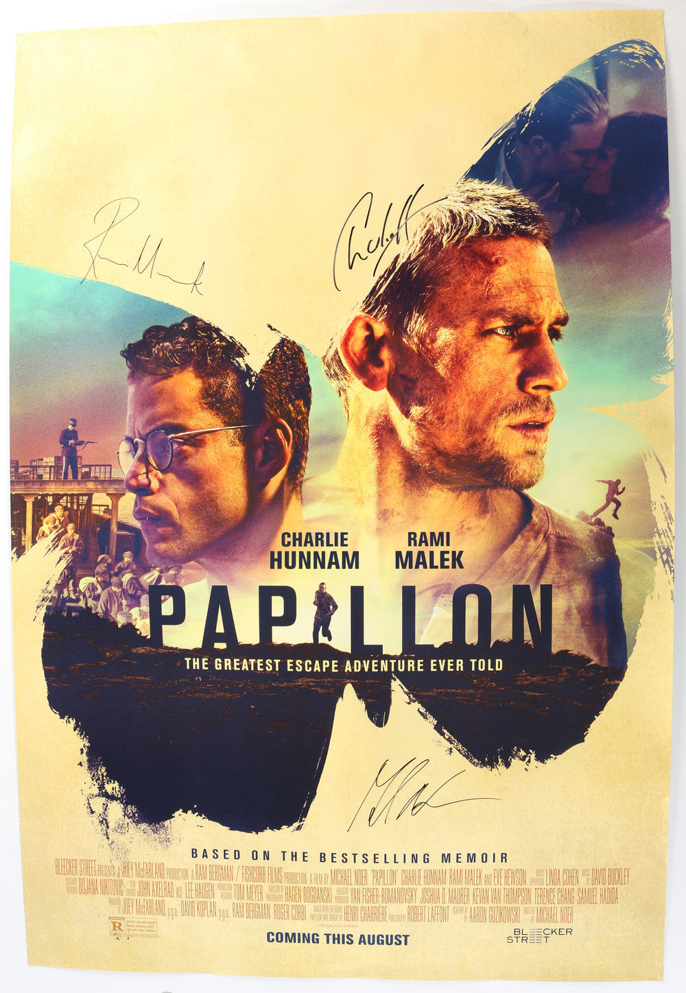 Papillon 27x40 Poster Signed by Rami Malek, Charlie Hunnam, & Director: Michael Noer