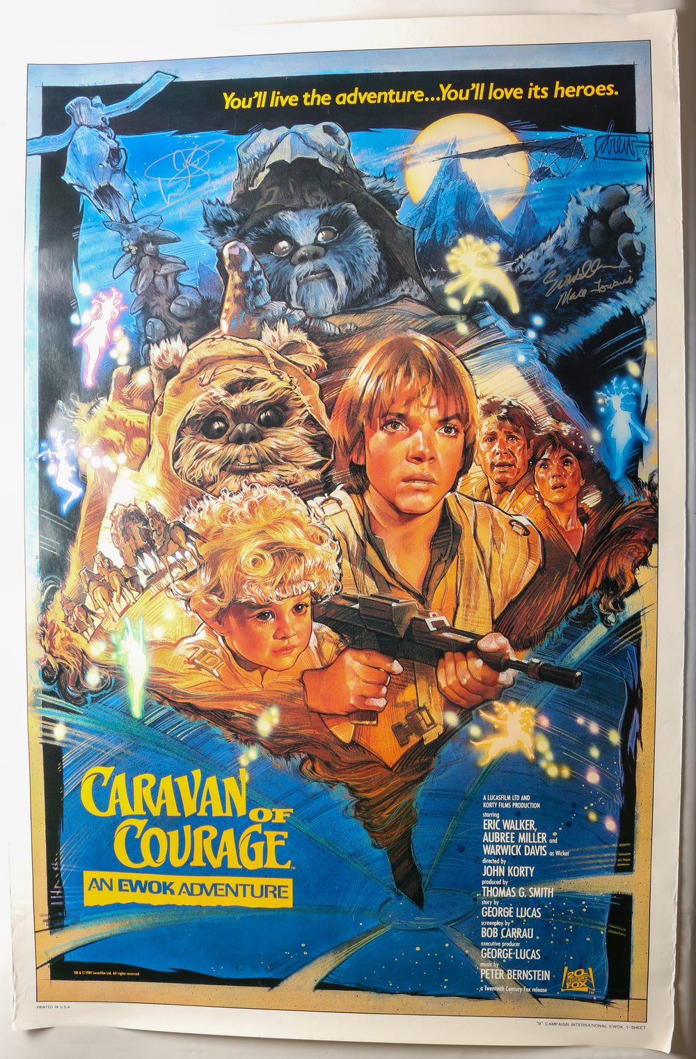 Star Wars Caravan of Courage: An Ewok Adventure 27x41 Poster Cast Signed by Warwick Davis as Wicket and Eric Walker as Mace Towani