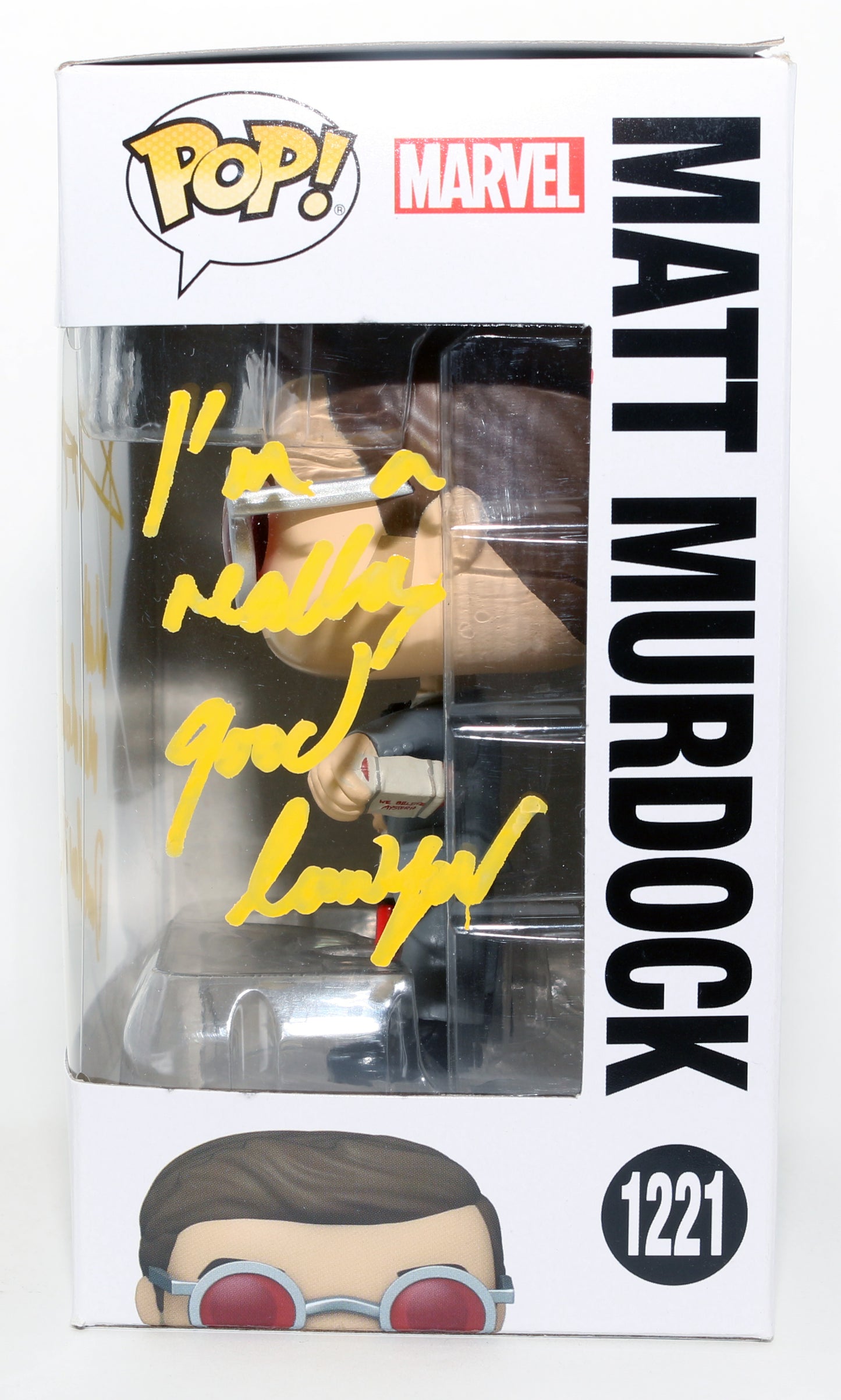 
                  
                    Charlie Cox as Matt Murdock / Daredevil in Spider-Man: No Way Home Signed Funko POP! #1221 with Character Names & Quote
                  
                