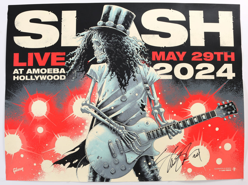 Slash Guitarist from Guns N' Roses & Velvet Revolver Live at Amoeba Hollywood 5/29/2024 Signed 18x24 Poster