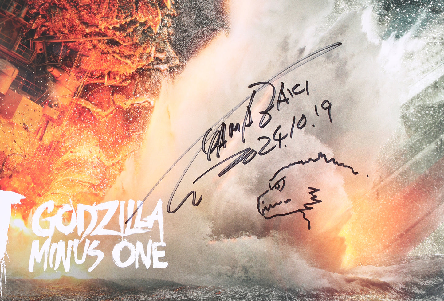 
                  
                    Takashi Yamazaki Director of Godzilla: Minus One Signed 27x39.5 Poster with Godzilla Sketch Art
                  
                