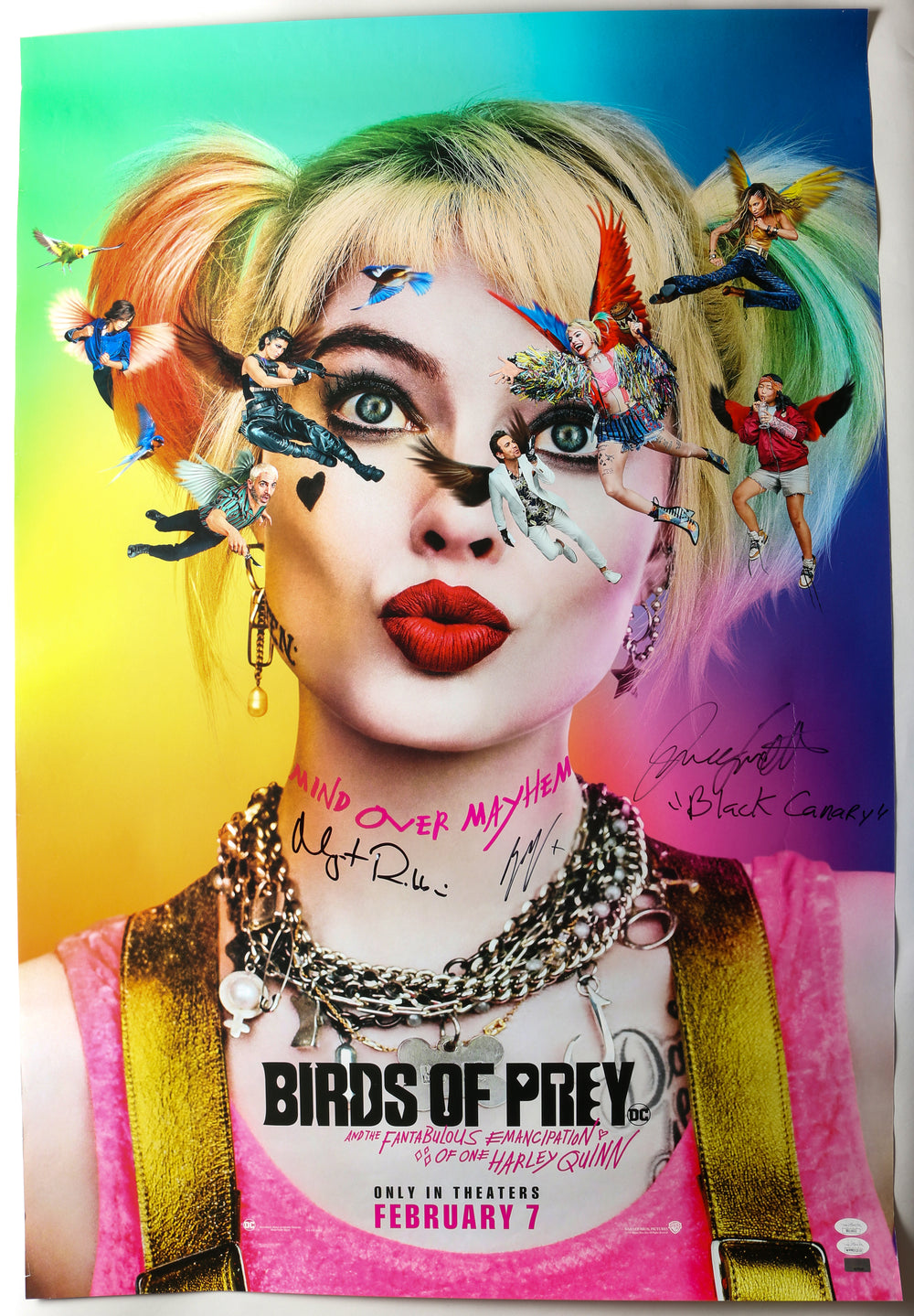 Birds of Prey (and the Fantabulous Emancipation of One Harley Quinn) 27x40 Poster Cast Signed by Margot Robbie, Ewan McGregor, & Jurnee Smollett-Bell