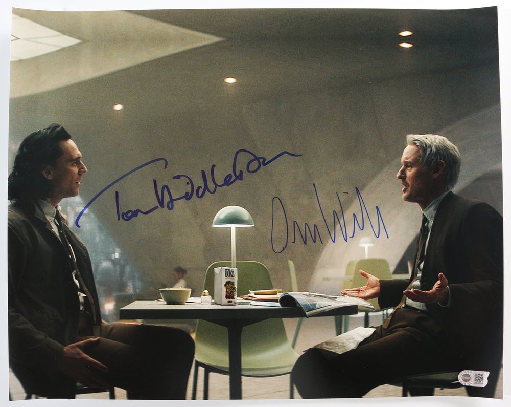 Tom Hiddleston as Loki and Owen Wilson as Mobius M. Mobius in Loki (SWAU) Signed 16x20 Photo