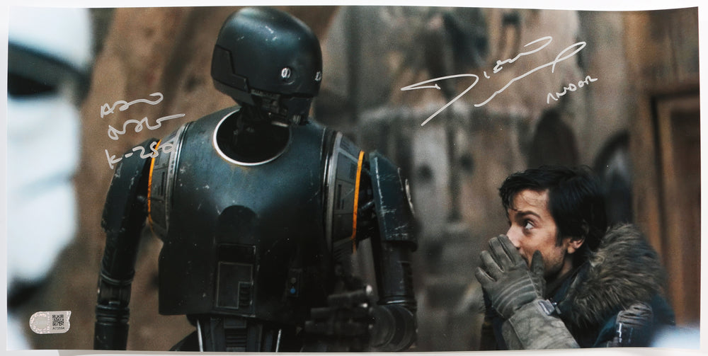 Diego Luna as Cassian Andor & Alan Tudyk as K-2SO in Rogue One: A Star Wars Story (SWAU) Signed 10x20 Photo with Character Names