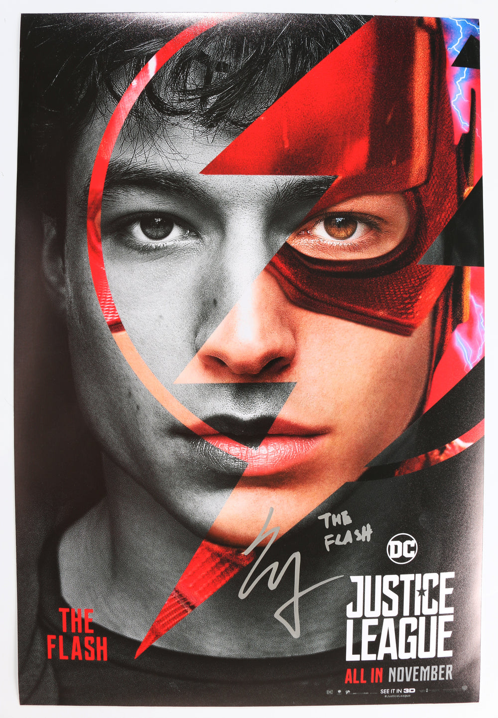 Ezra Miller as Barry Allen / The Flash in Justice League Signed 12x18 Mini Poster with Character Name