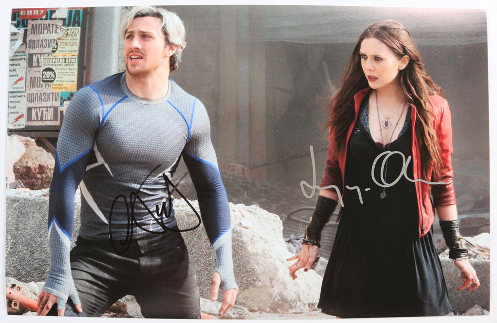 Aaron Taylor-Johnson as Pietro Maximoff & Elizabeth Olsen as Wanda Maximoff in Avengers: Age of Ultron Signed 11x17 Photo