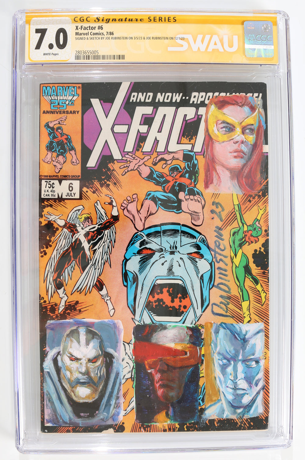 X-Factor #6 - Signed with Original Painted Artwork of The X-Men: Jean Grey, Cyclops, Iceman, & Apocalypse by Joe Rubinstein (CGC Signature Series 7.0) 1986