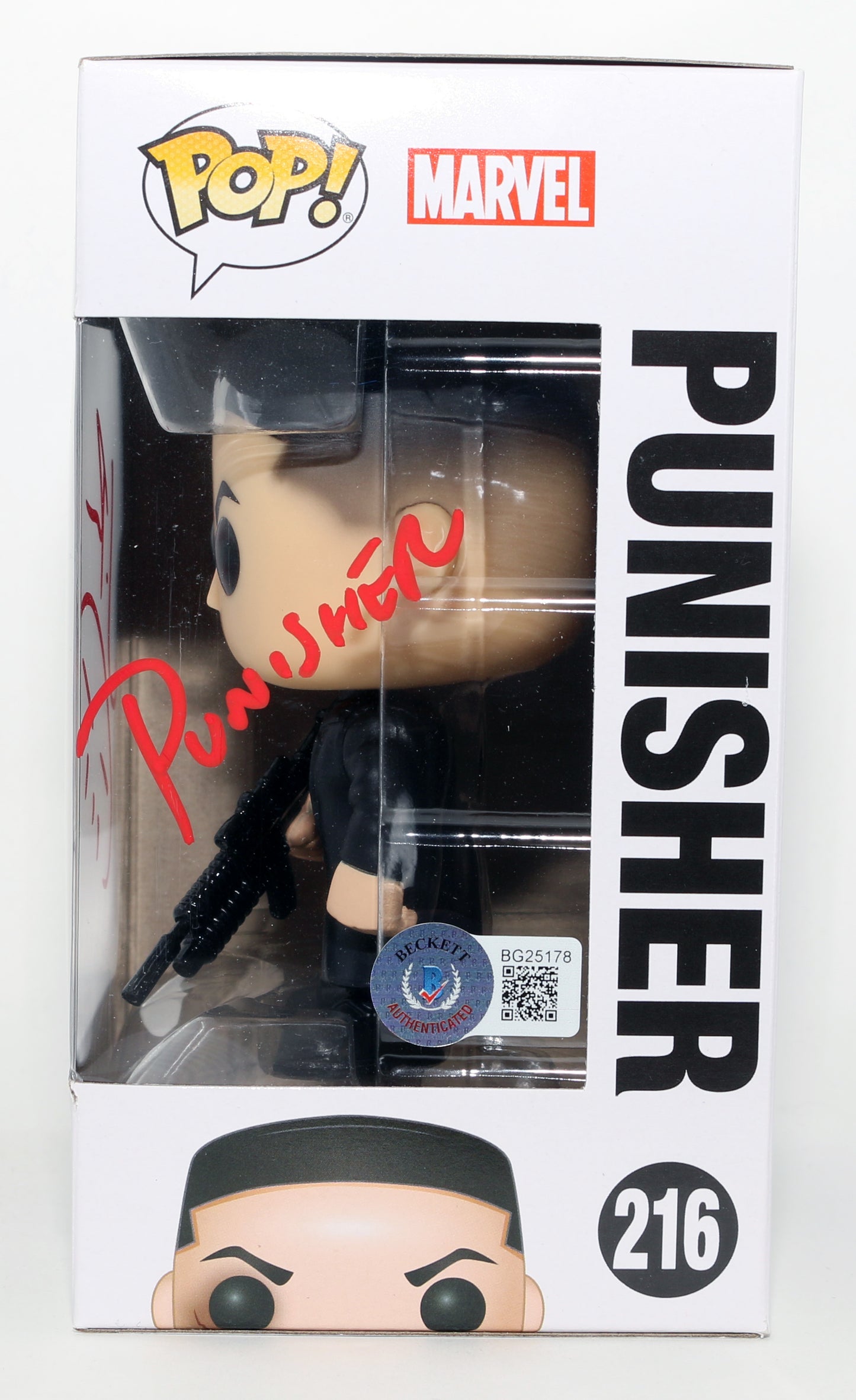 
                  
                    Jon Bernthal as The Punisher in Daredevil (Beckett) Signed Funko POP! #216 with Character Name & Remark
                  
                