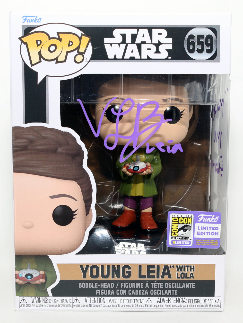Vivien Lyra Blair as Young Princess Leia with Lola in Star Wars: Obi-Wan Kenobi SDCC 2023 Limited Edition (JSA) Signed Funko POP! #659 with Character Name & Quote
