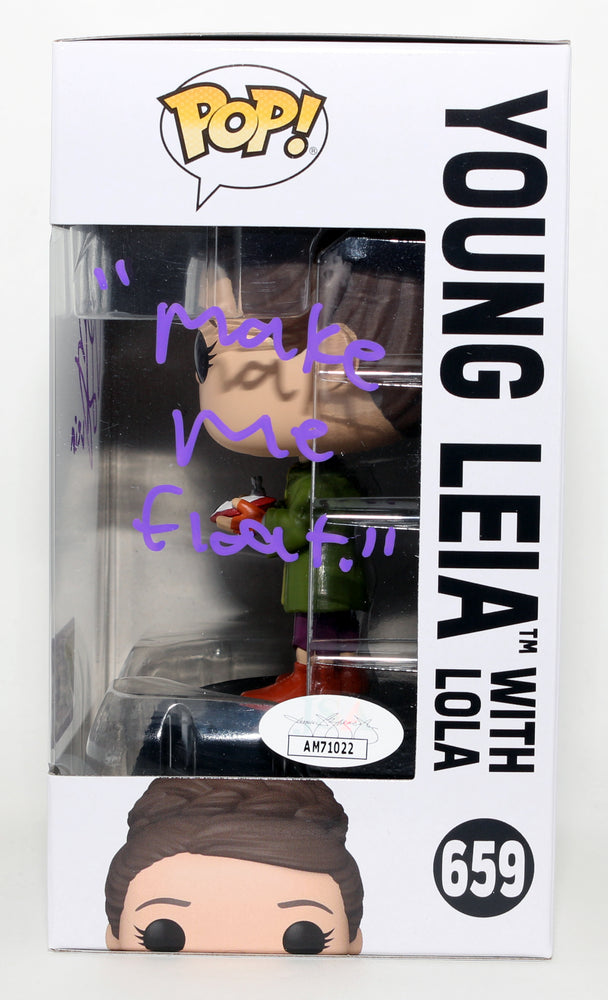 
                  
                    Vivien Lyra Blair as Young Princess Leia with Lola in Star Wars: Obi-Wan Kenobi SDCC 2023 Limited Edition (JSA) Signed Funko POP! #659 with Character Name & Quote
                  
                