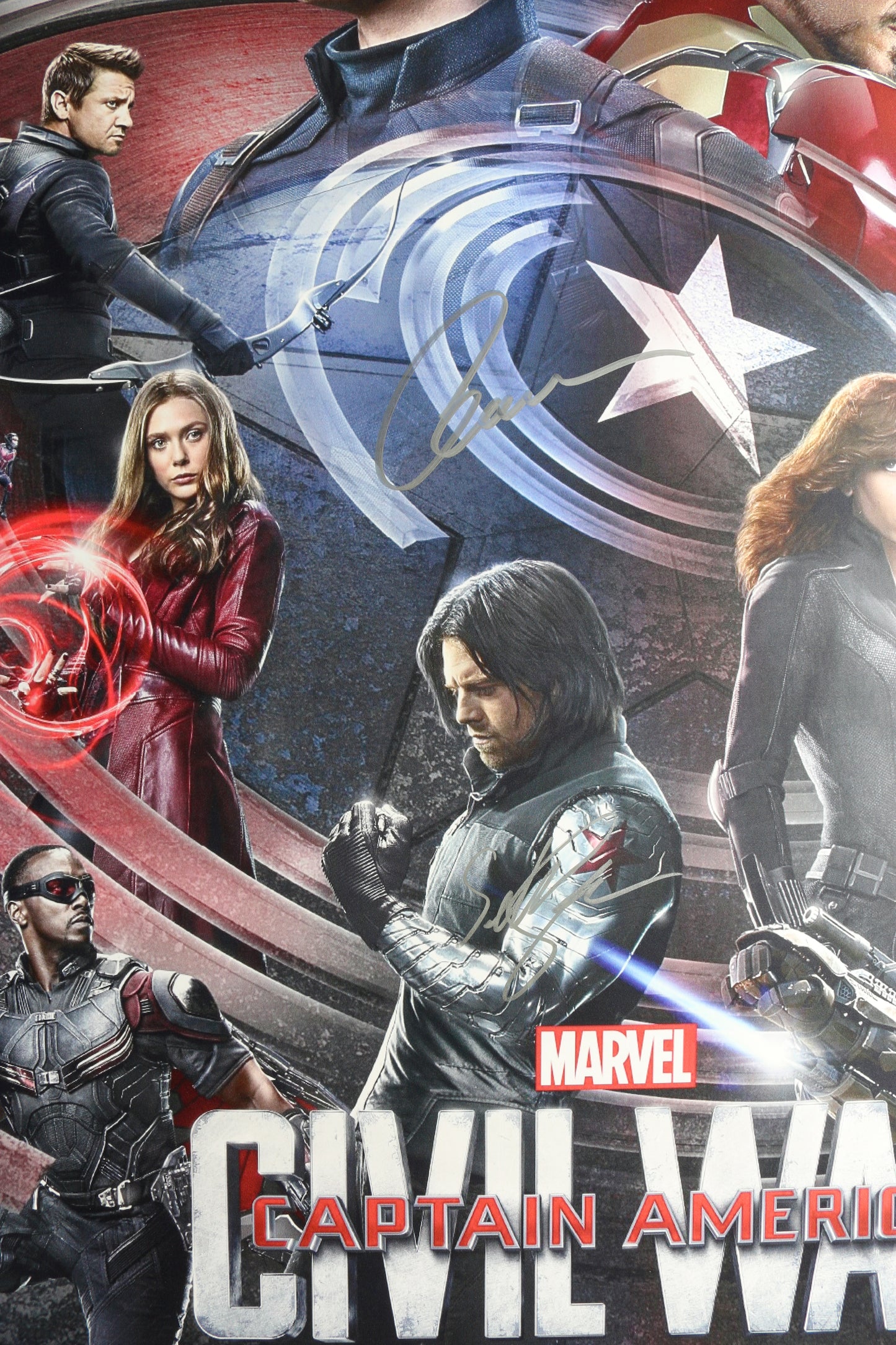 
                  
                    Captain America: Civil War 27x40 Poster (Beckett Witnessed) Cast Signed by Chris Evans, Sebastian Stan, & Paul Bettany
                  
                