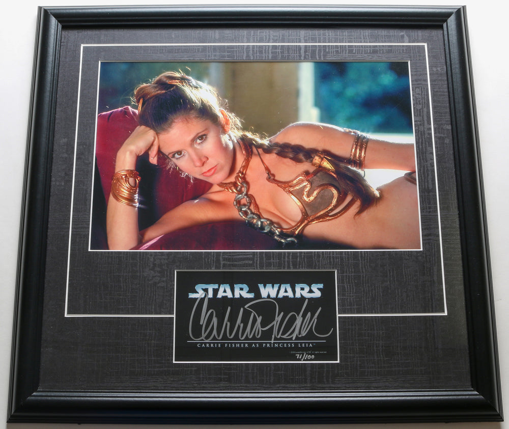 Carrie Fisher as Slave Princess Leia in Star Wars: Return of the Jedi (Official Pix Limited Edition #71 / 100) Signed & Framed to 19.5x18.5