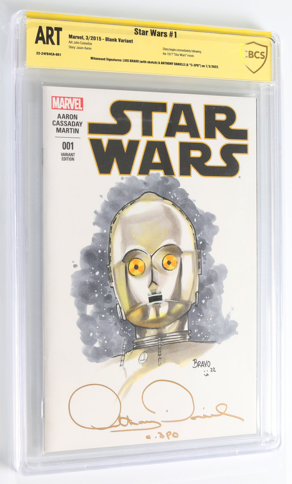 Star Wars #1 Blank Variant - Signed by Anthony Daniels as C-3PO & Original Artwork by Luis Bravo (CBCS Witnessed Signature & ART) 2015