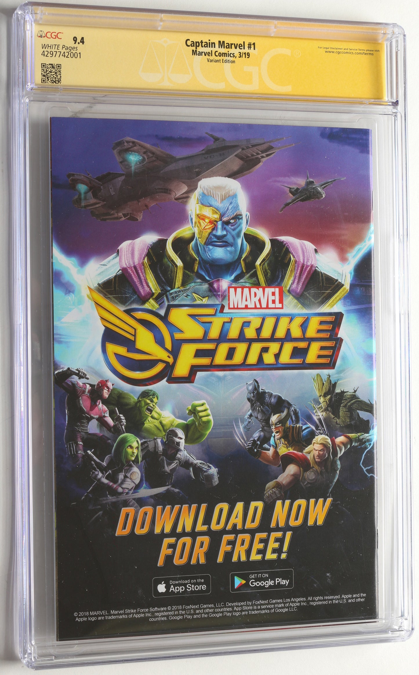 
                  
                    Captain Marvel #1 - Movie Variant Photo Cover - Signed by Brie Larson with "Captain Marvel" Character Name (CGC Signature Series 9.4) 2019
                  
                