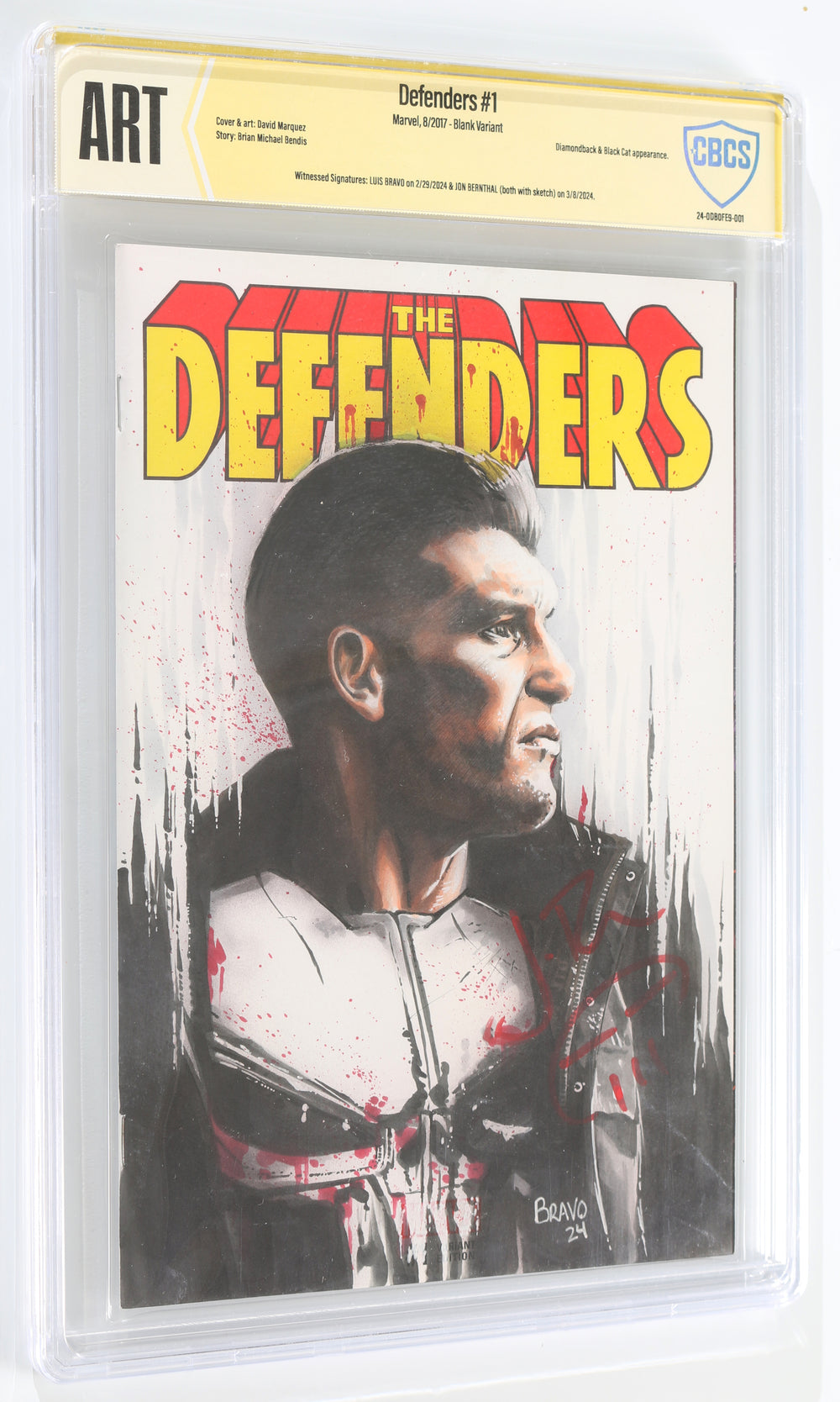 Defenders #1 Blank Variant - Signed by Jon Bernthal as The Punisher & Original Artwork by Luis Bravo (CBCS Witnessed Signature & ART) 2017