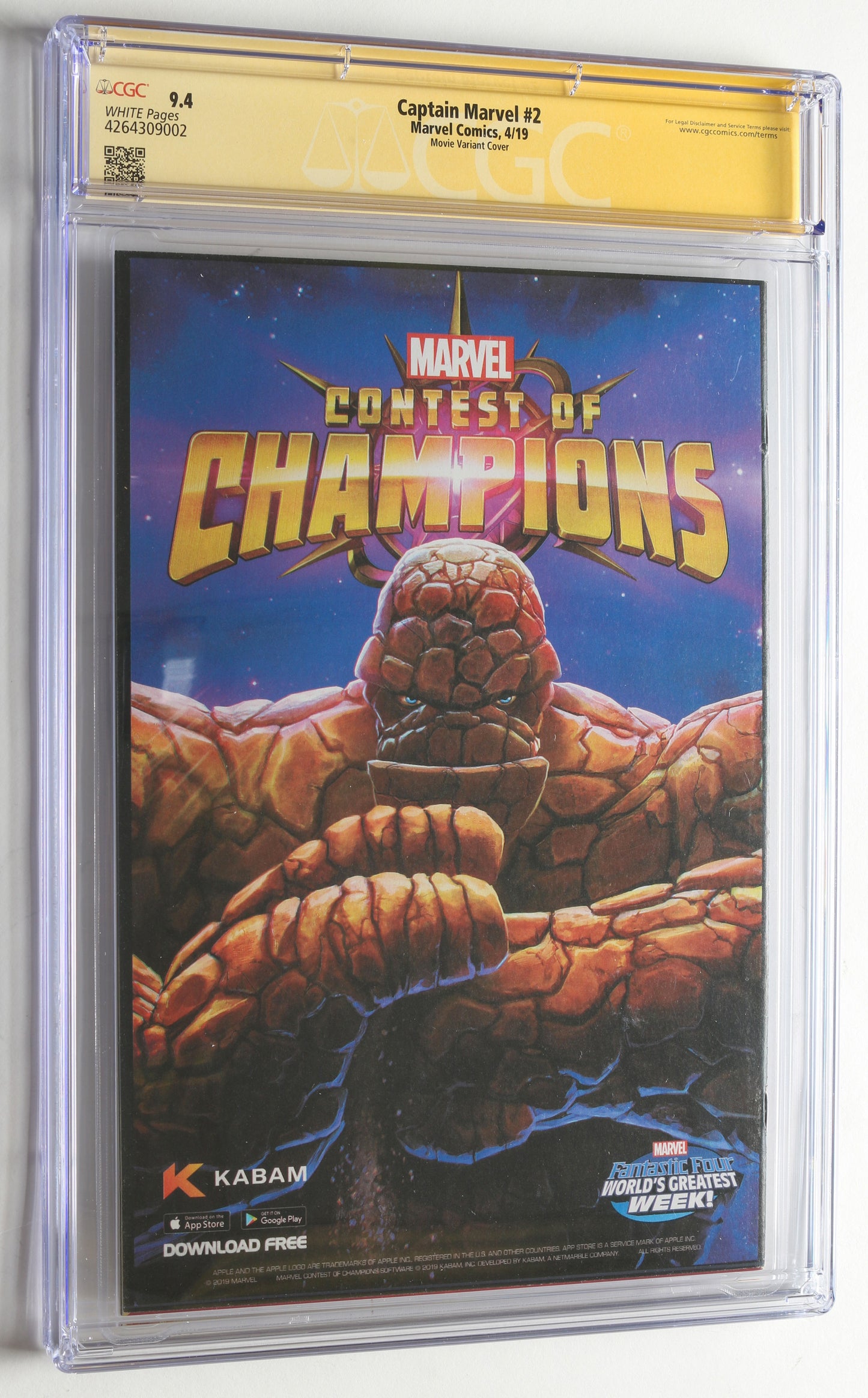 
                  
                    Captain Marvel #2 - Movie Variant Photo Cover - Signed by Brie Larson (CGC Signature Series 9.4) 2019
                  
                
