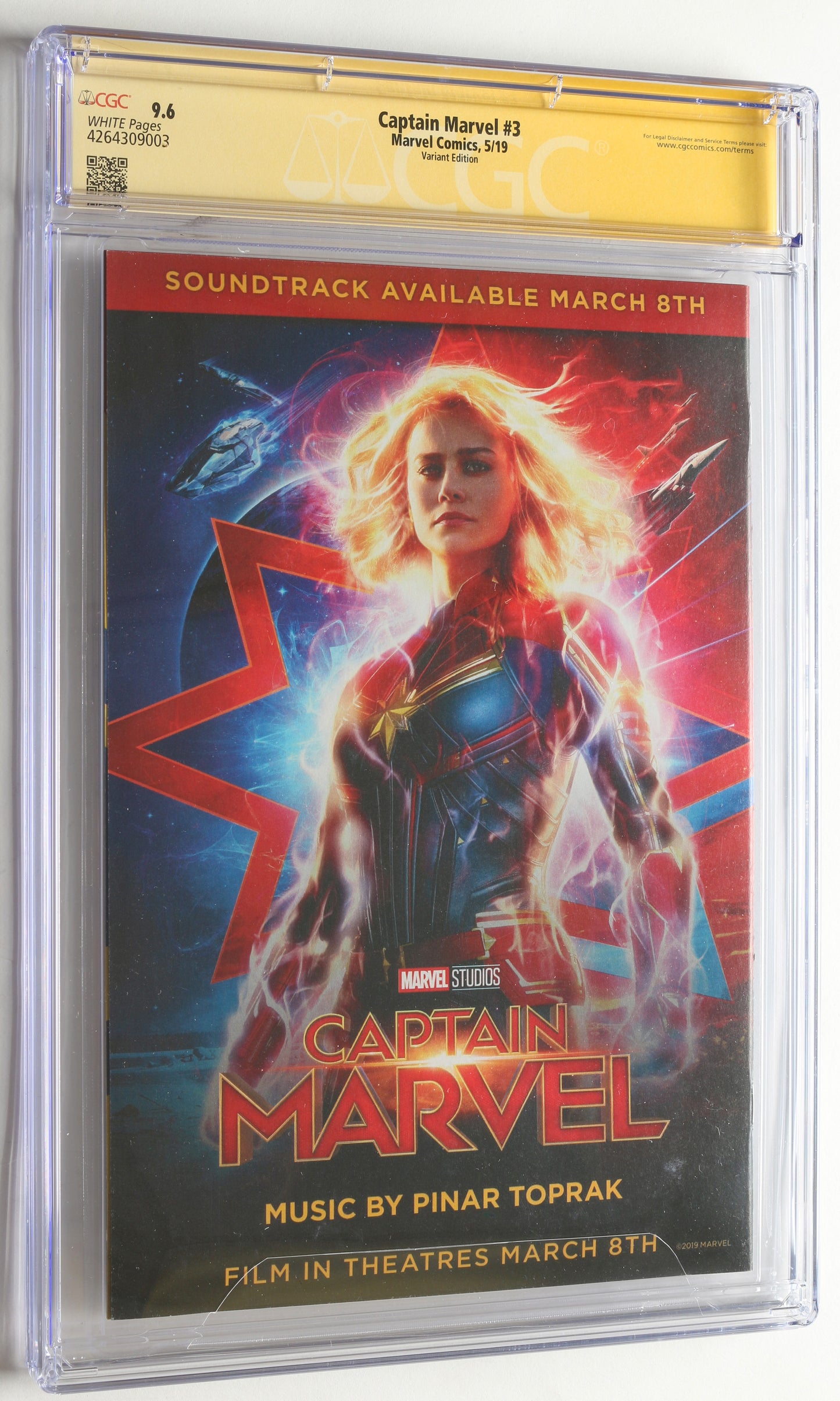 
                  
                    Captain Marvel #3 - Movie Variant Photo Cover - Signed by Brie Larson (CGC Signature Series 9.6) 2019
                  
                