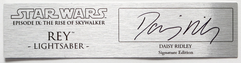 Daisy Ridley as Rey in Star Wars: The Rise of Skywalker (Beckett Witnessed) Signed Metal Plaque for Lightsaber