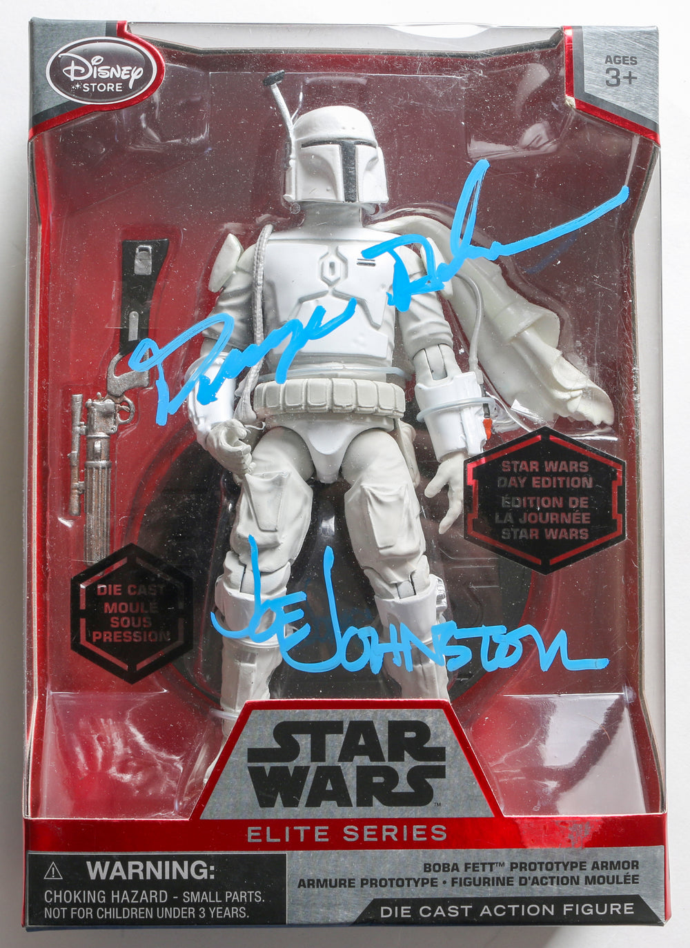 Boba Fett White Prototype Costume Armor in Star Wars: The Empire Strikes Back Elite Series Action Figure Signed by Wearer: Duwayne Dunham & Creator: Joe Johnston