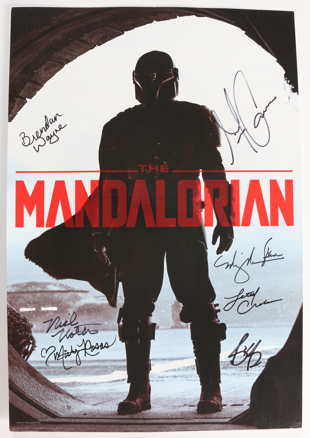 Star Wars: The Mandalorian 13x19 Mini Poster Cast Signed by Brendan Wayne, Lateef Crowder, Gina Carano, Bill Burr, Misty Rosas, Ming-Na Wen, & Nick Nolte