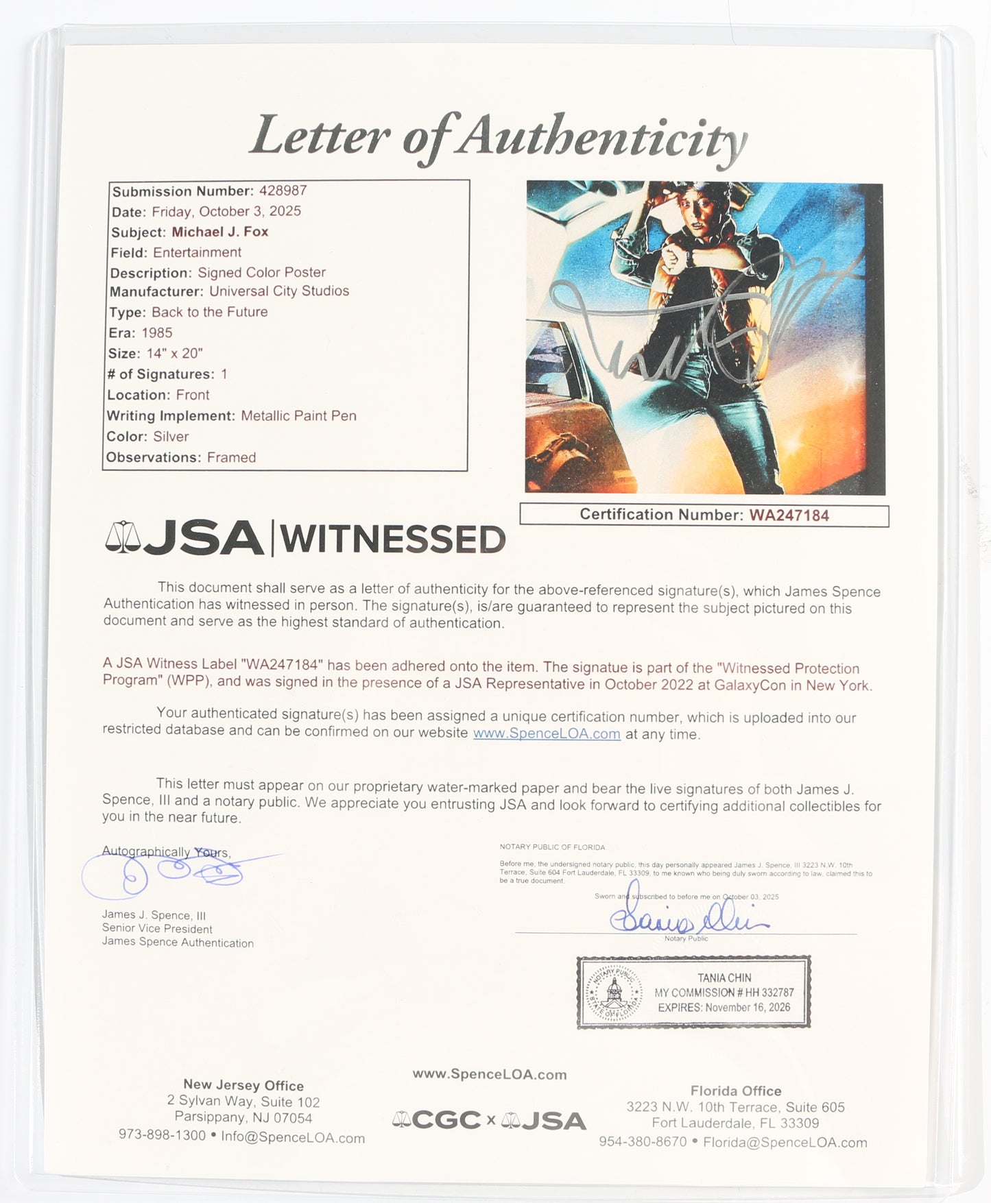 
                  
                    Michael J. Fox as Marty McFly in Back to the Future (JSA) Signed 14x20 Mini Poster
                  
                