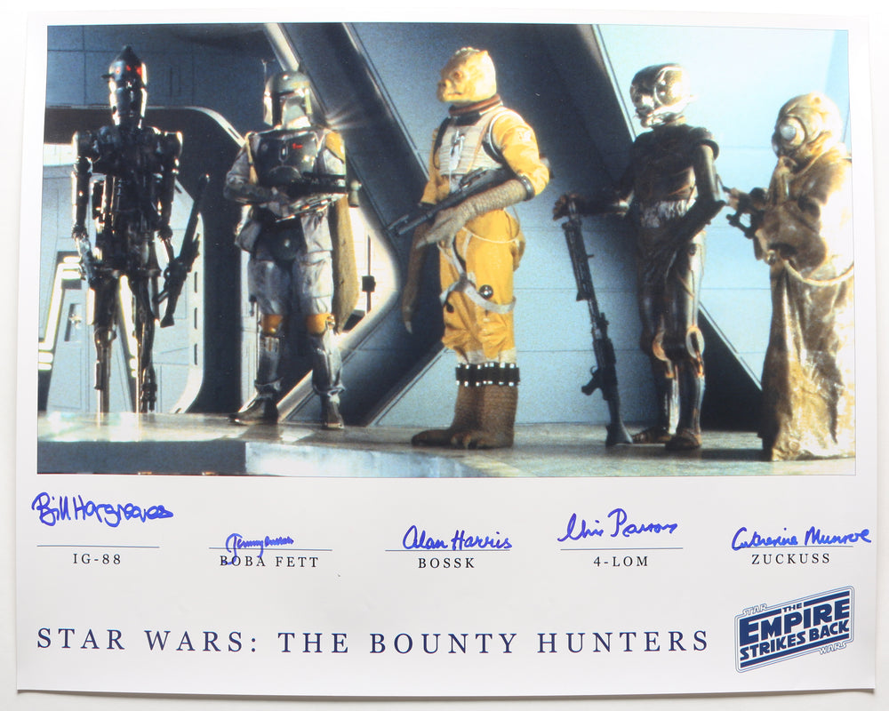 Star Wars: The Empire Strikes Back 16x20 Photo Signed by Bounty Hunters: Jeremy Bulloch, Bill Hargreaves, Alan Harris, Chris Parsons, & Catherine Monroe