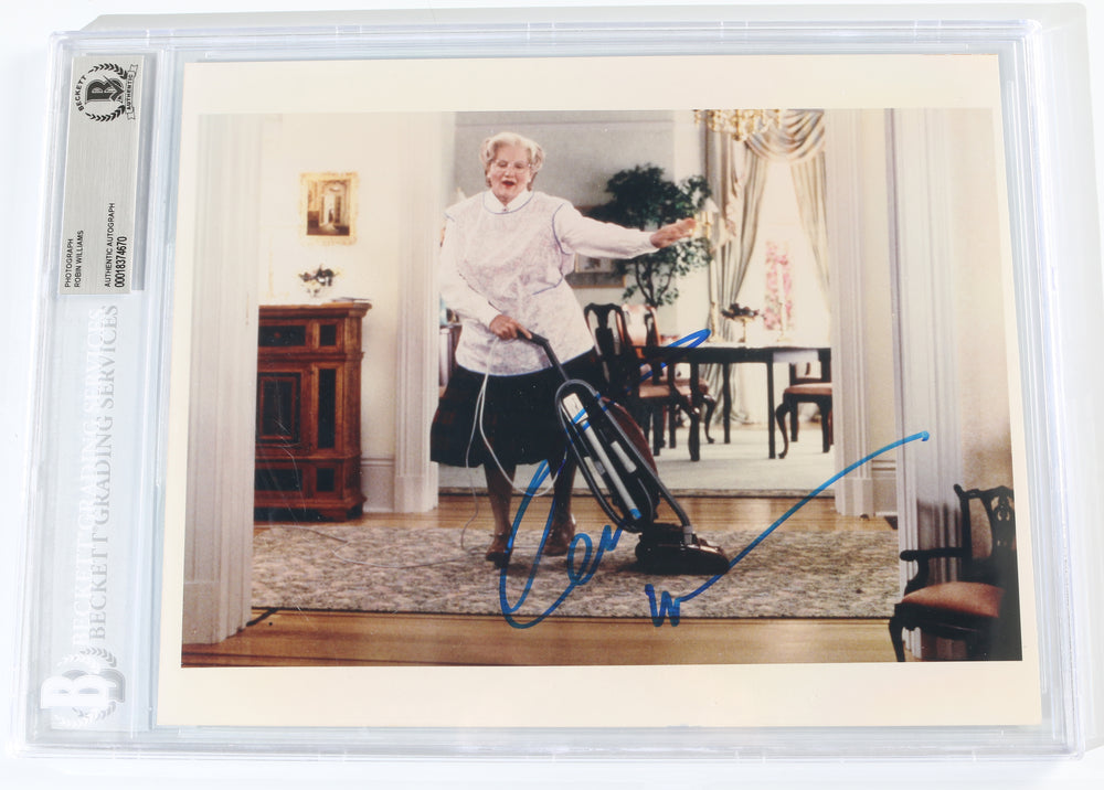 Robin Williams as Mrs. Doubtfire in Mrs. Doubtfire (Beckett Encapsulated) Signed 8x10 Photo