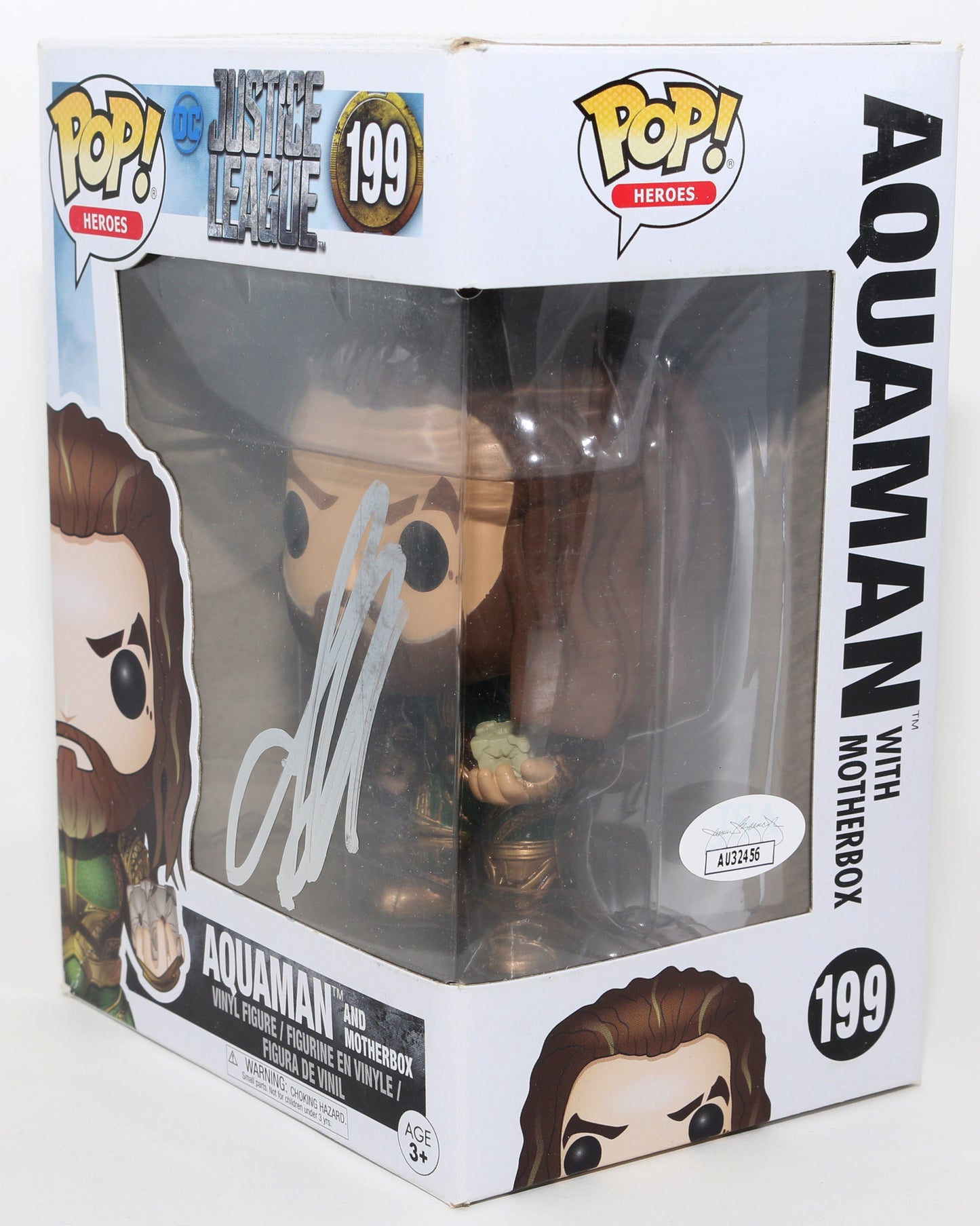 
                  
                    Jason Momoa as Aquaman with Motherbox in Justice League (JSA) Signed Funko POP! #199
                  
                