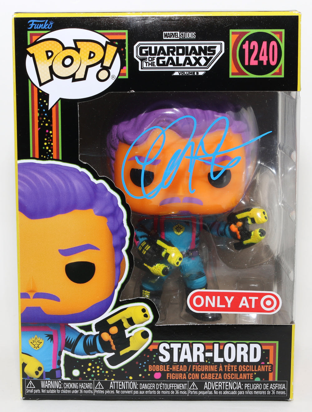 Chris Pratt as Star-Lord in Guardians of the Galaxy Vol. 3 Blacklight Target Exclusive (Beckett) Signed Funko POP! #1240
