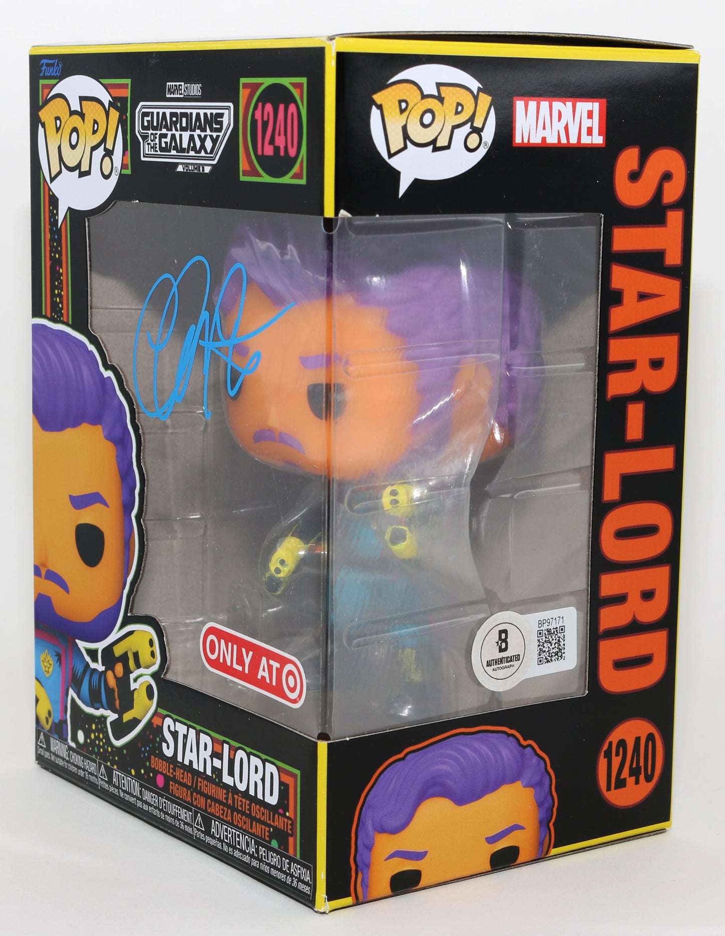 
                  
                    Chris Pratt as Star-Lord in Guardians of the Galaxy Vol. 3 Blacklight Target Exclusive (Beckett) Signed Funko POP! #1240
                  
                