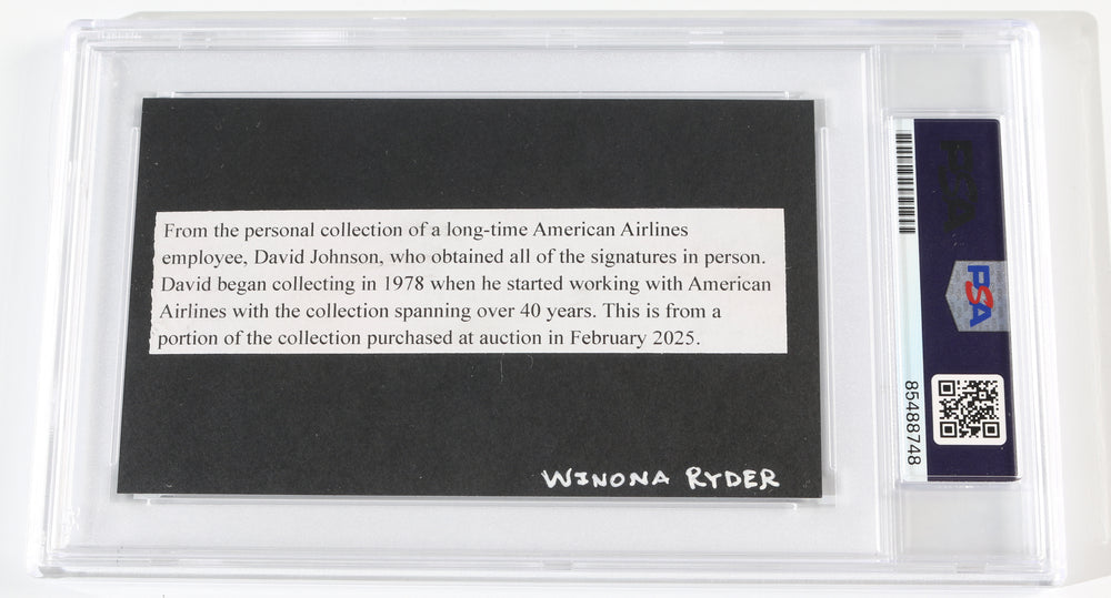 
                  
                    Winona Ryder from Beetlejuice, Edward Scissorhands, Dracula, & Stranger Things (Beckett Encapsulated) Signed Index Card
                  
                