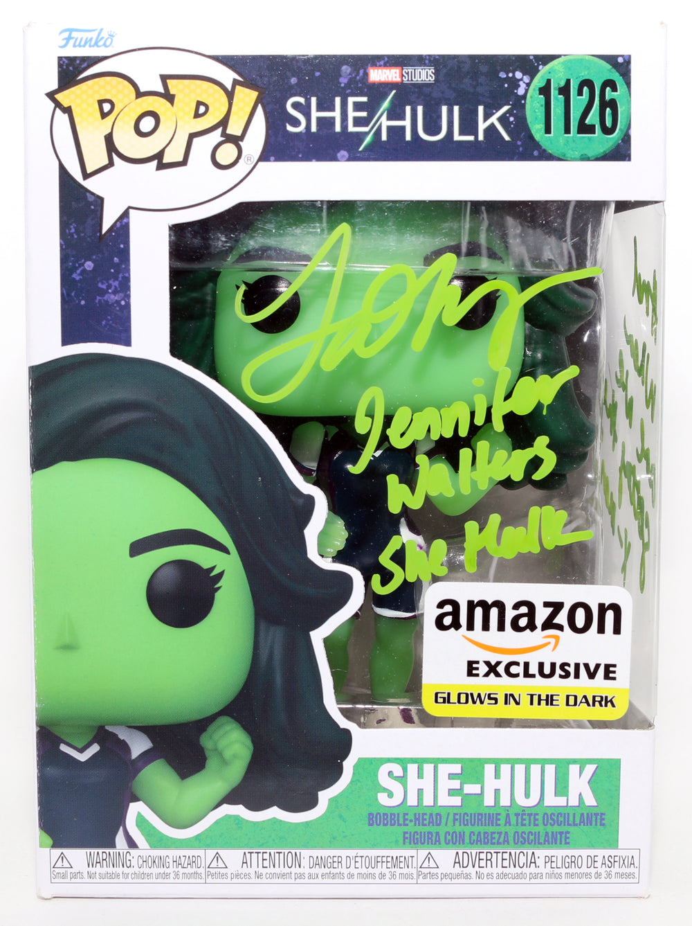 Tatiana Maslany as She-Hulk in She-Hulk: Attorney at Law GITD Amazon Exclusive Signed Funko POP! #1126 with Character Name & Quote