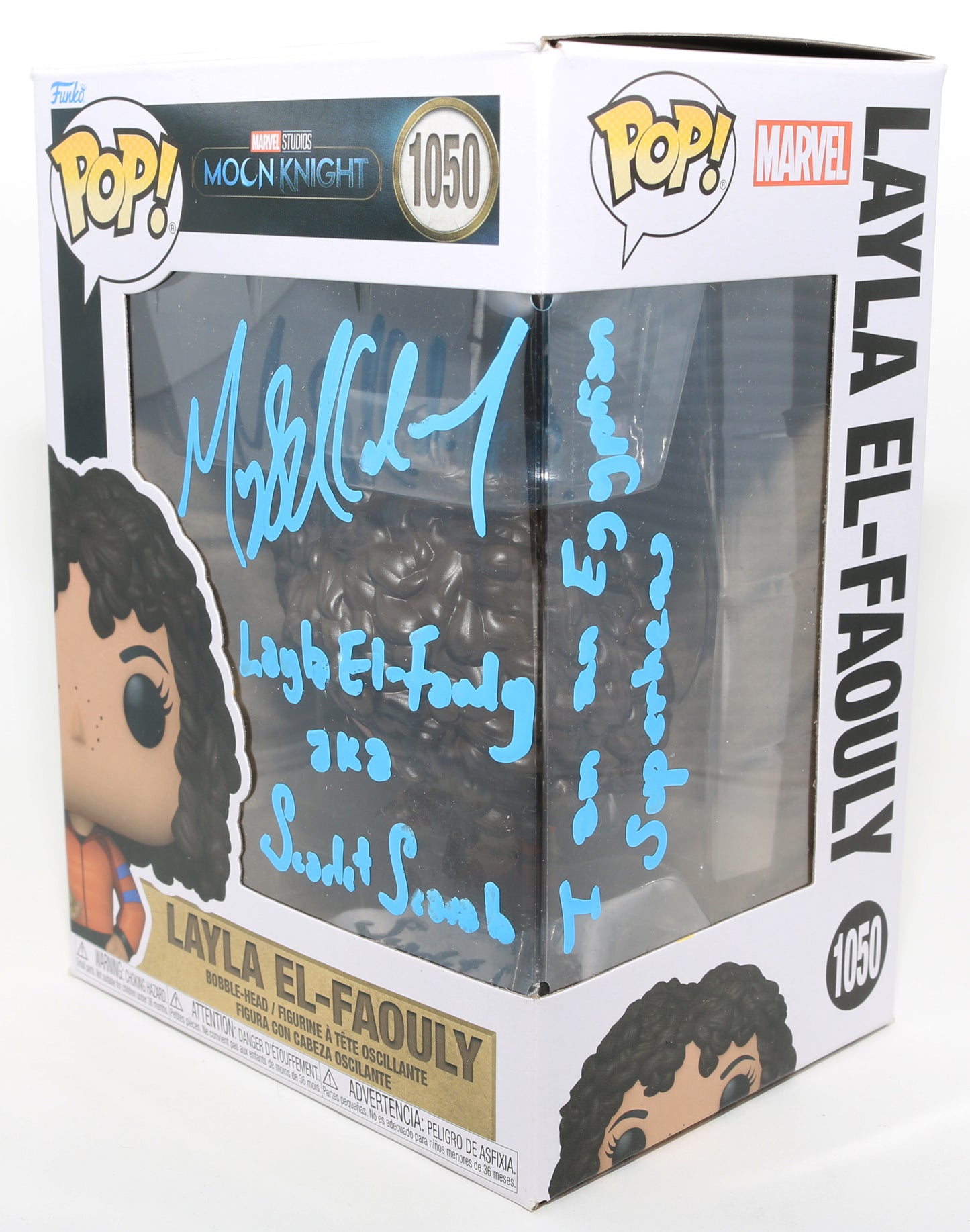 
                  
                    May Calamawy as  Layla El-Faouly / Scarlet Scarab in Moon Knight Signed Funko POP! #1050 with Character Name and Quote
                  
                
