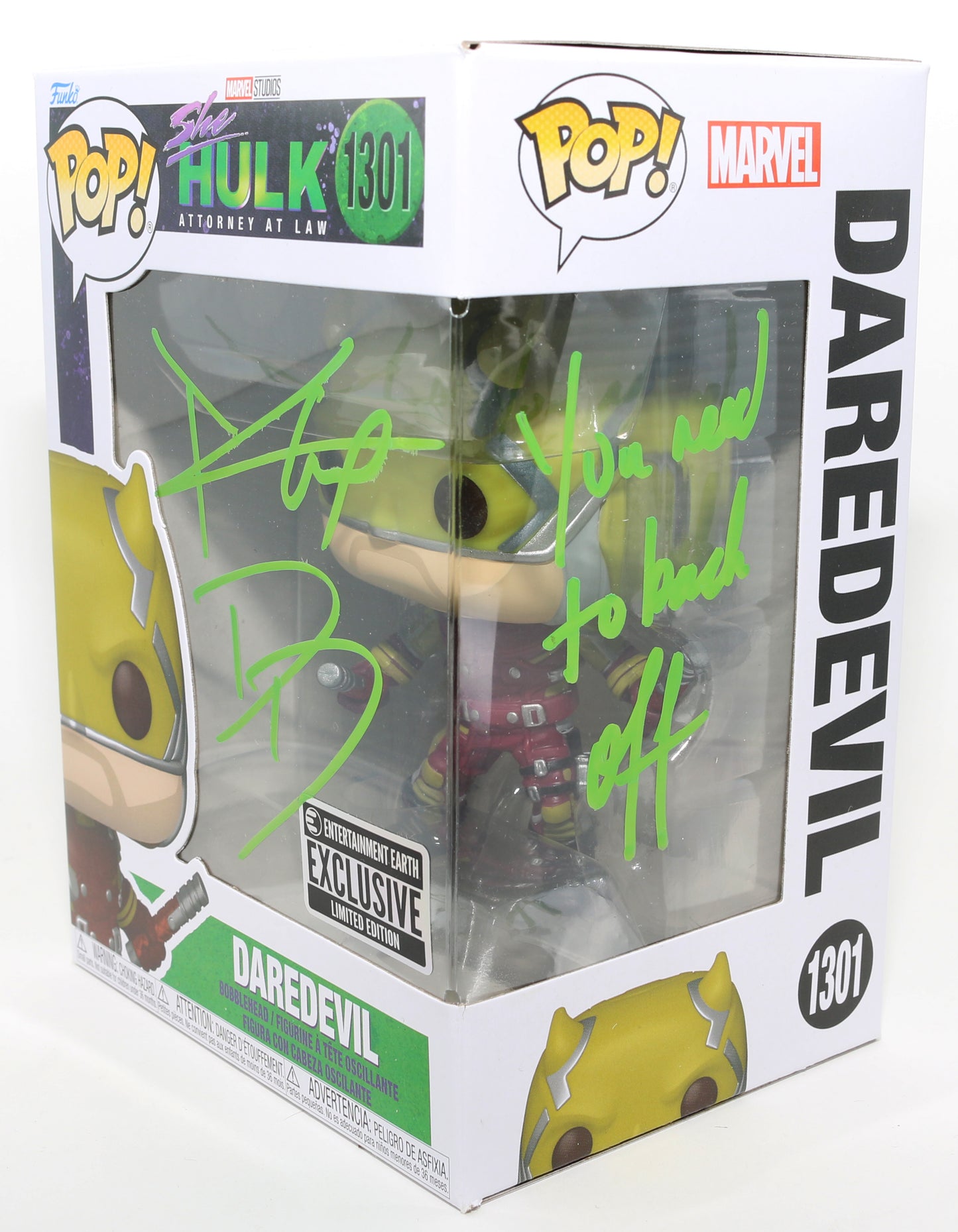 
                  
                    Charlie Cox as Yellow Suit Daredevil in She-Hulk : Attorney at Law Entertainment Earth Exclusive Signed Funko POP! #1301 with Character Name and Quote
                  
                