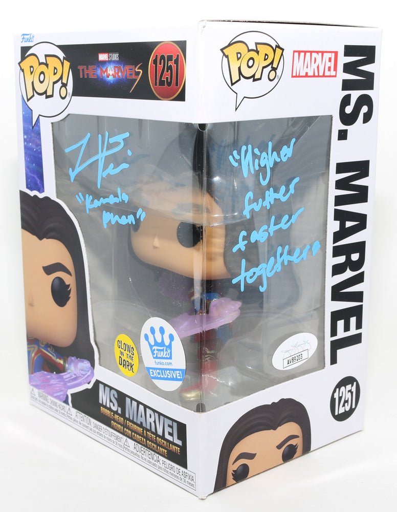 
                  
                    Iman Vellani as Ms. Marvel in The Marvels GITD Funko Store Exclusive (JSA) Signed Funko POP! #1251 with Character Name & Quote
                  
                