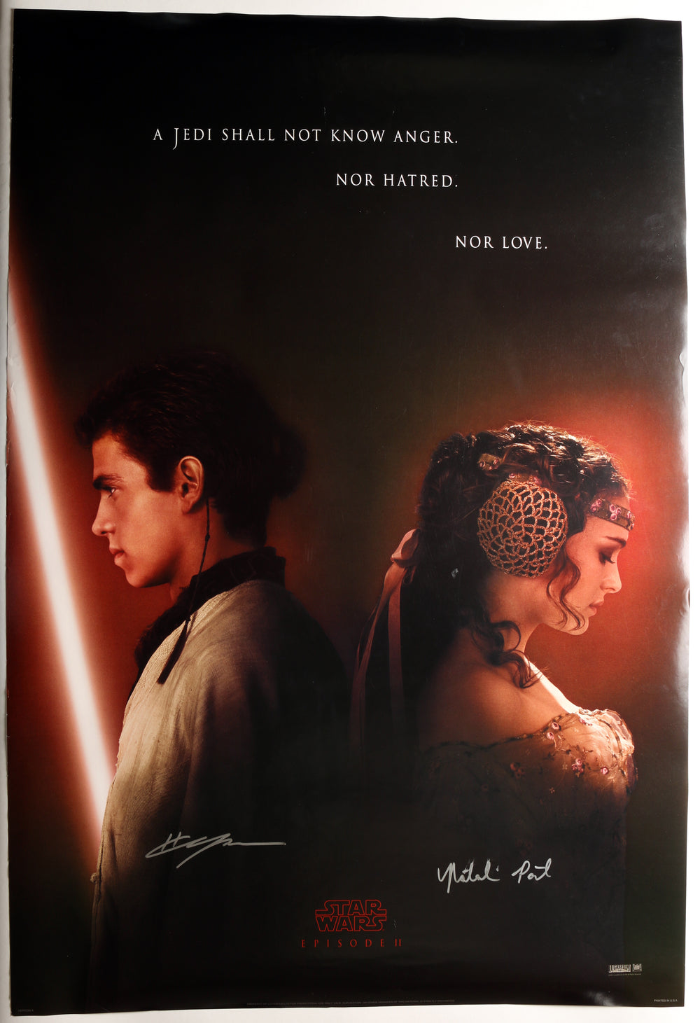 Hayden Christensen as Anakin Skywalker & Natalie Portman as Padme Amidala in Star Wars Episode II: Attack of the Clones (SWAU) Signed 27x40 Poster