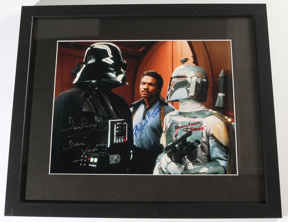 Dave Prowse as Darth Vader, Billy Dee Williams as Lando, & Jeremy Bulloch as Boba Fett in Star Wars: The Empire Strikes Back Framed Signed 11x14 Photo