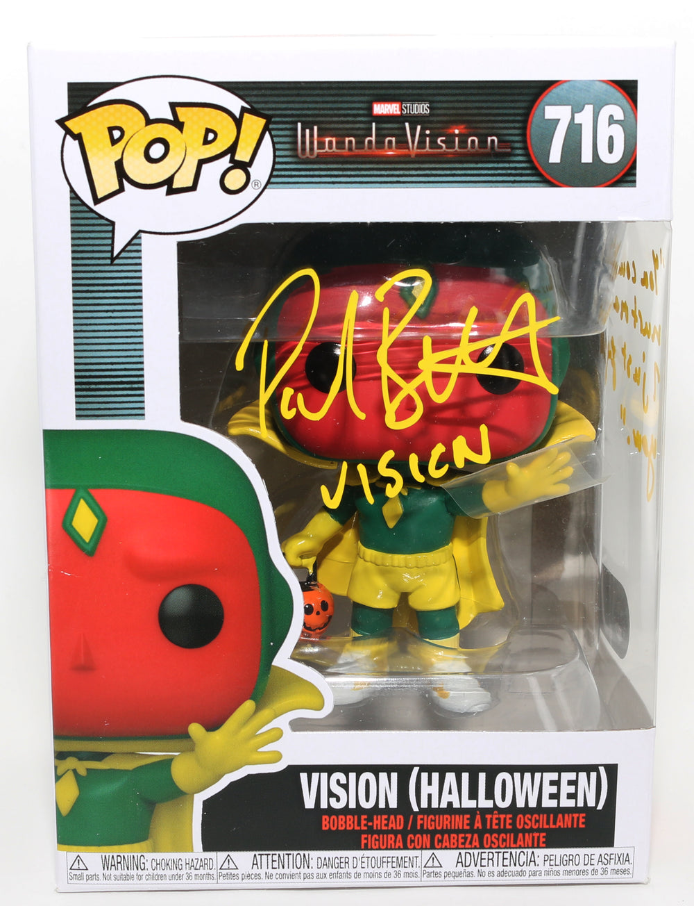 Paul Bettany as The Vision in WandaVision (SWAU) Signed Funko POP! #716 with Character Name & Quote