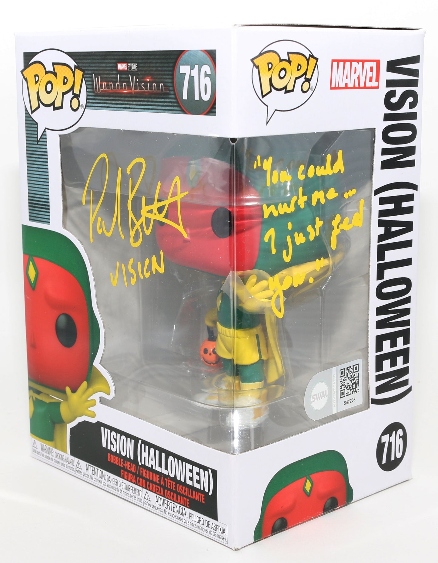 
                  
                    Paul Bettany as The Vision in WandaVision (SWAU) Signed Funko POP! #716 with Character Name & Quote
                  
                