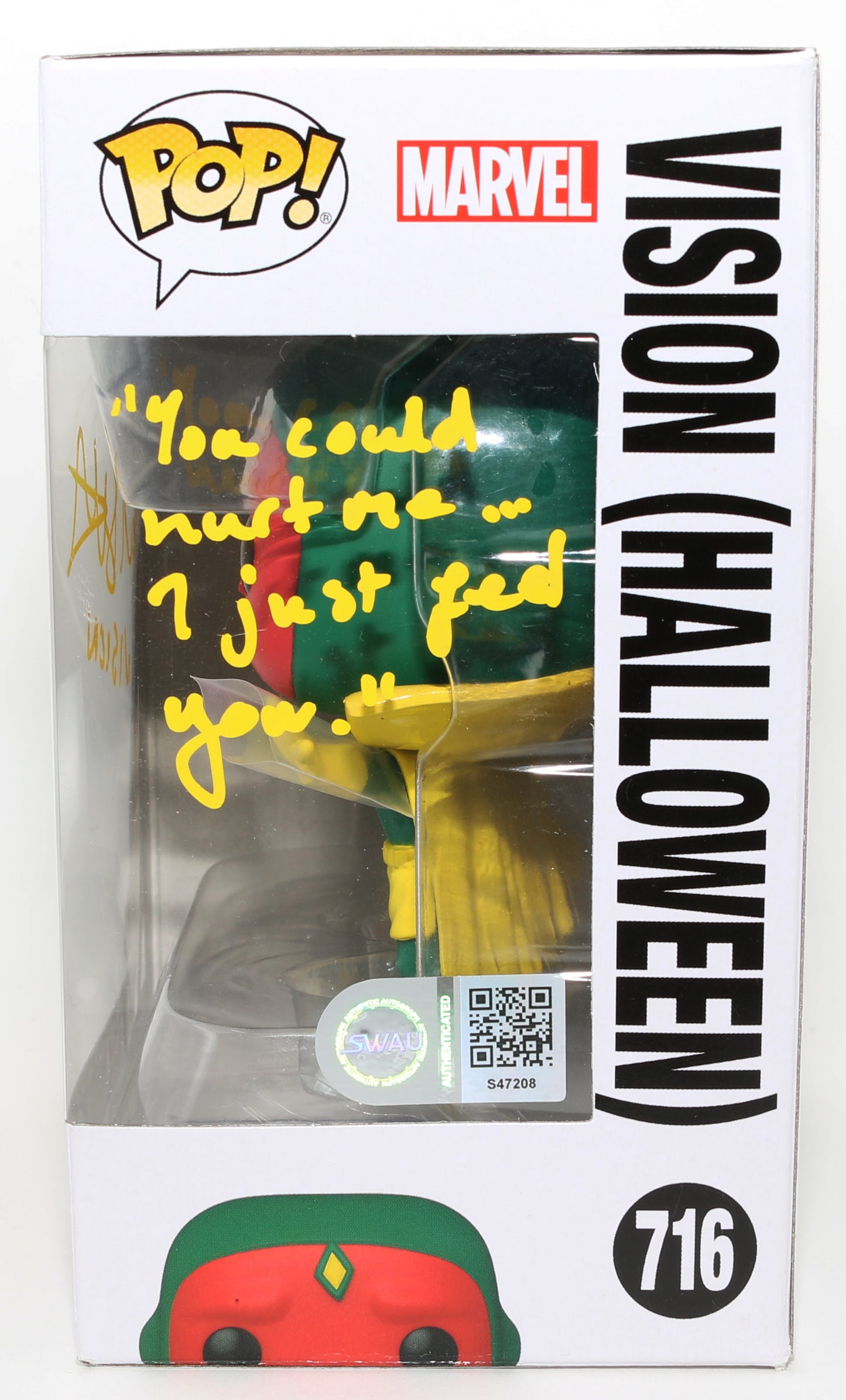 
                  
                    Paul Bettany as The Vision in WandaVision (SWAU) Signed Funko POP! #716 with Character Name & Quote
                  
                