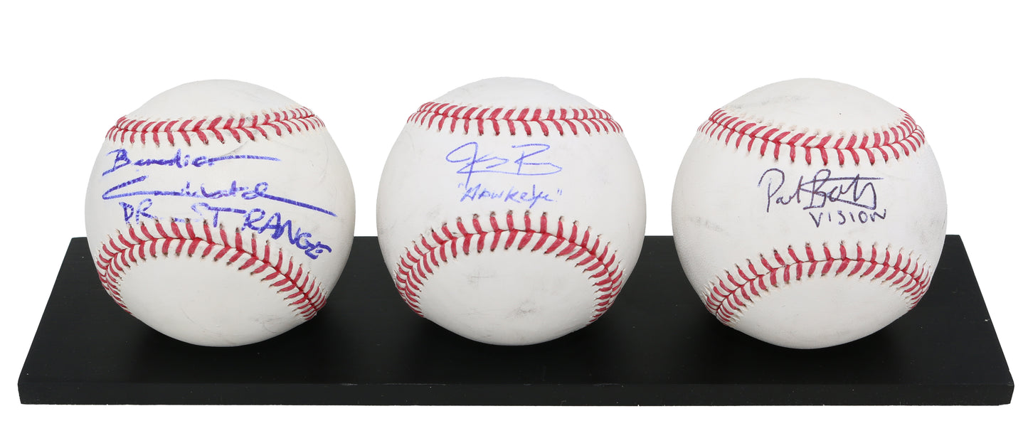 
                  
                    Marvel Actors: Benedict Cumberbatch, Jeremy Renner, Paul Bettany, Chris Evans, Mark Ruffalo, & Chris Hemsworth 6pc Set of Official MLB & Australian Baseballs with Character Names
                  
                