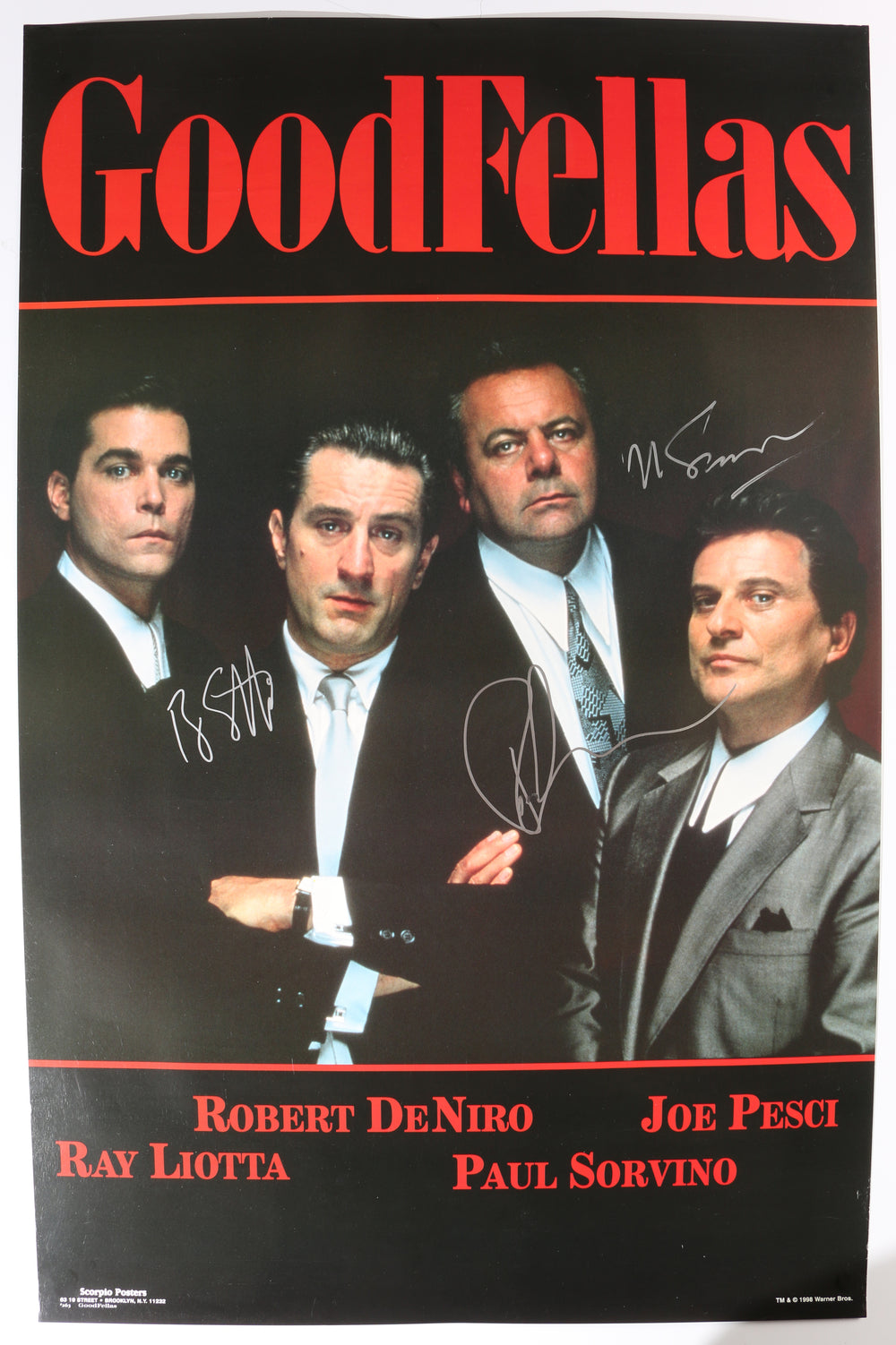 Ray Liotta as Henry Hill, Paul Sorvino as Paul Cicero, & Martin Scorsese Director of Goodfellas Signed 22x34.5 Poster