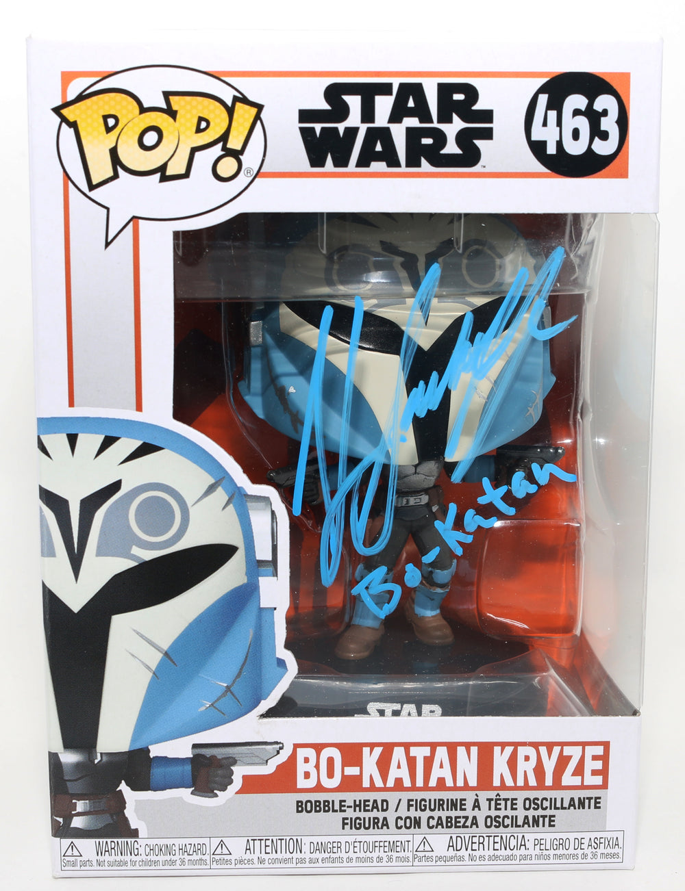 Katee Sackhoff as Bo-Katan Kryze [Masked] in Star Wars: The Mandalorian Signed Funko POP! #463 with Character Name