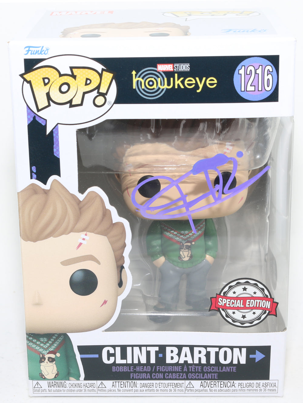 Jeremy Renner as Holiday Sweater Clint Barton in Hawkeye (SWAU) Signed Funko POP! #1216