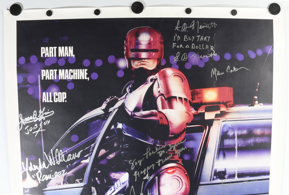 
                  
                    RoboCop 27x40 Poster Cast Signed by Peter Weller, Nancy Allen, Ray Wise, Bill Farmer, Kurtwood Smith,, Gary Combs, SD Nemeth, Mark Carlton, Scott Thomson, Kevin Kutchaver, Diane Robin, Sage Parker, Yolanda Williams, Ronny Cox, Jesse Goins, & More
                  
                
