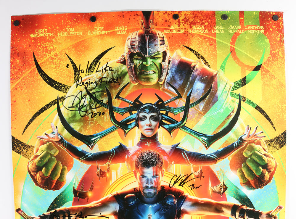 
                  
                    Thor: Ragnarok 27x40 Poster Cast Signed by Chris Hemsworth, Anthony Hopkins, Mark Ruffalo & Tom Hiddleston with Character Names & Quote
                  
                