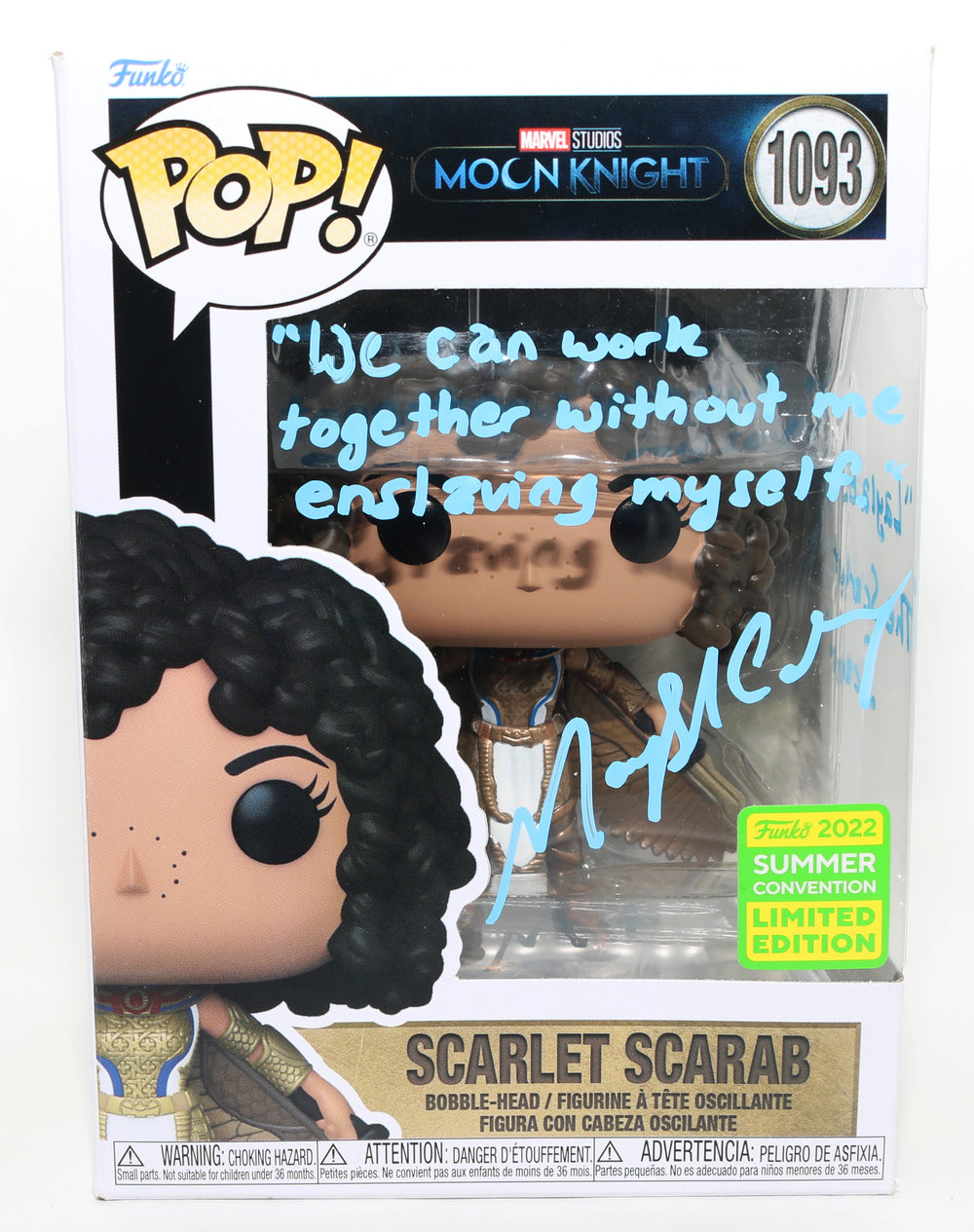 May Calamawy as  Layla El-Faouly / Scarlet Scarab in Moon Knight 2022 Summer Convention Exclusive Signed Funko POP! #1093 with Character Name & Quote