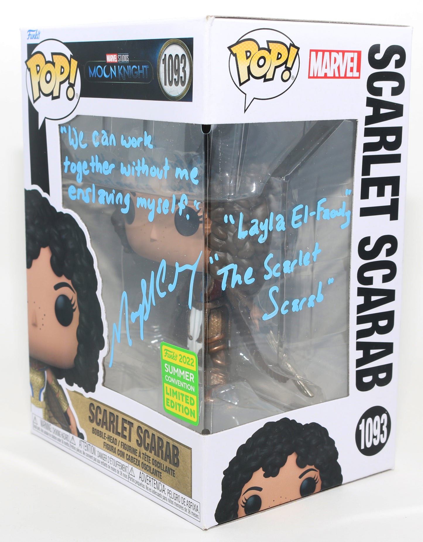 
                  
                    May Calamawy as  Layla El-Faouly / Scarlet Scarab in Moon Knight 2022 Summer Convention Exclusive Signed Funko POP! #1093 with Character Name & Quote
                  
                